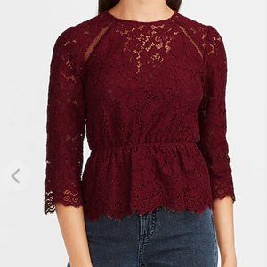 EXPRESS Lace Peplum Top Wine NWT